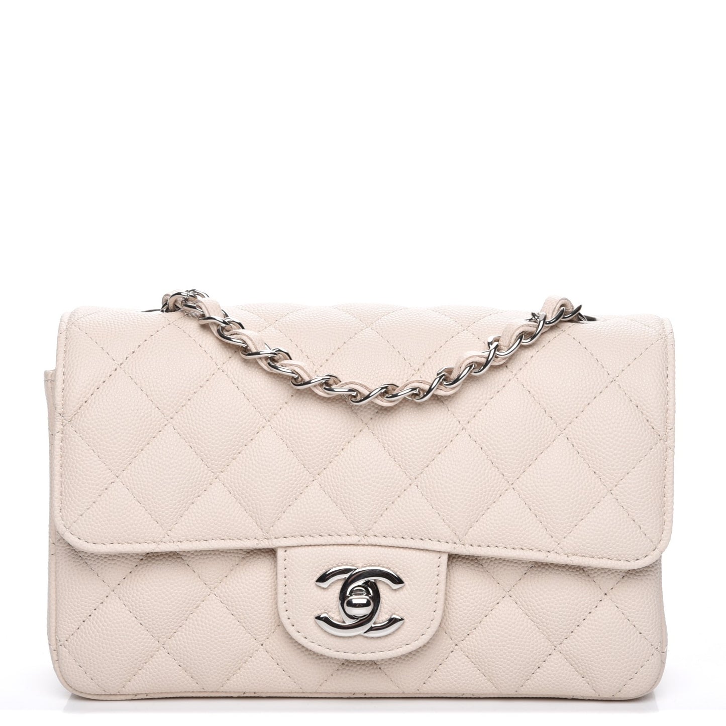 Caviar Quilted Mini Rectangular Flap Light Beige