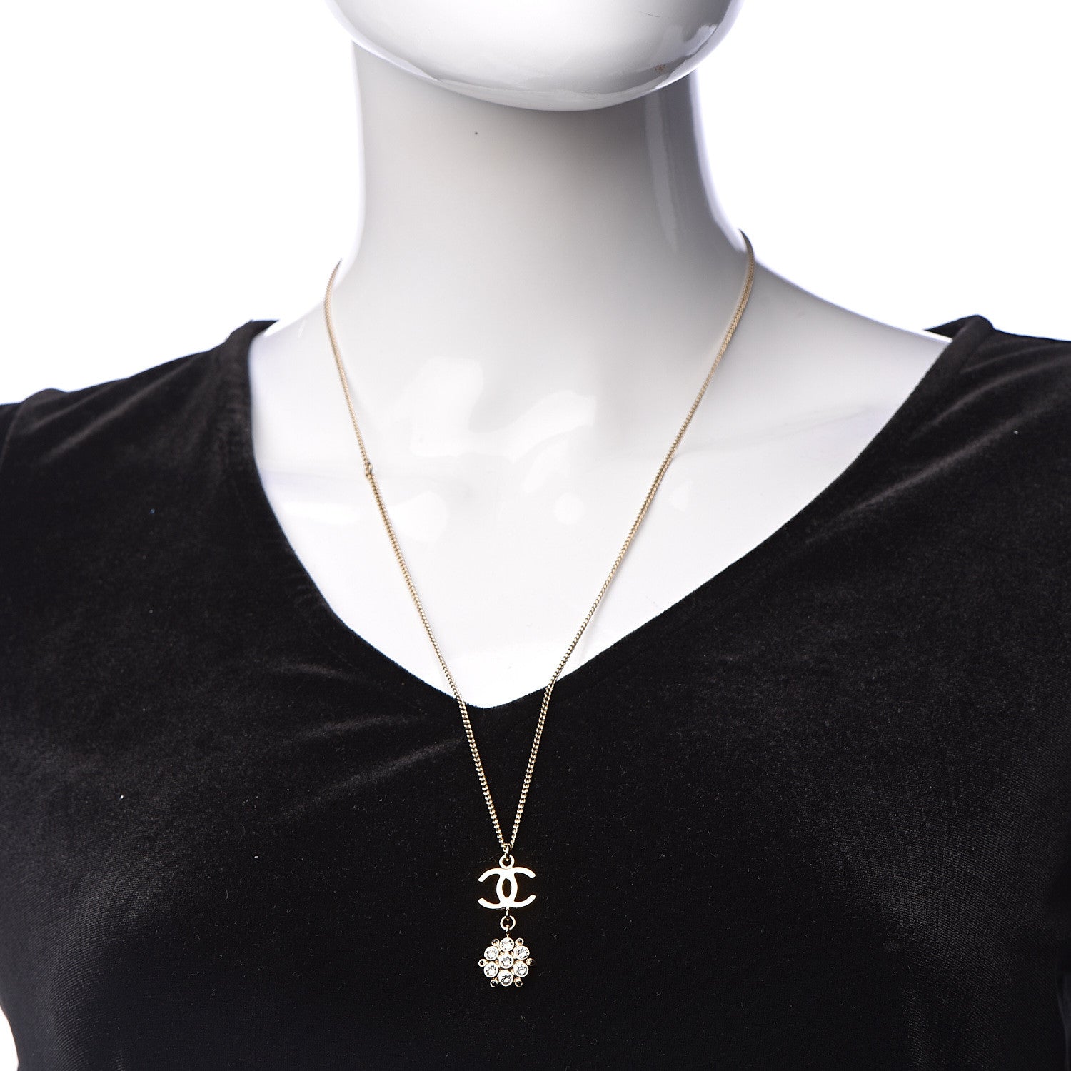 Chanel Crystal Resin CC Drop Pendant Necklace Gold 2 of 6