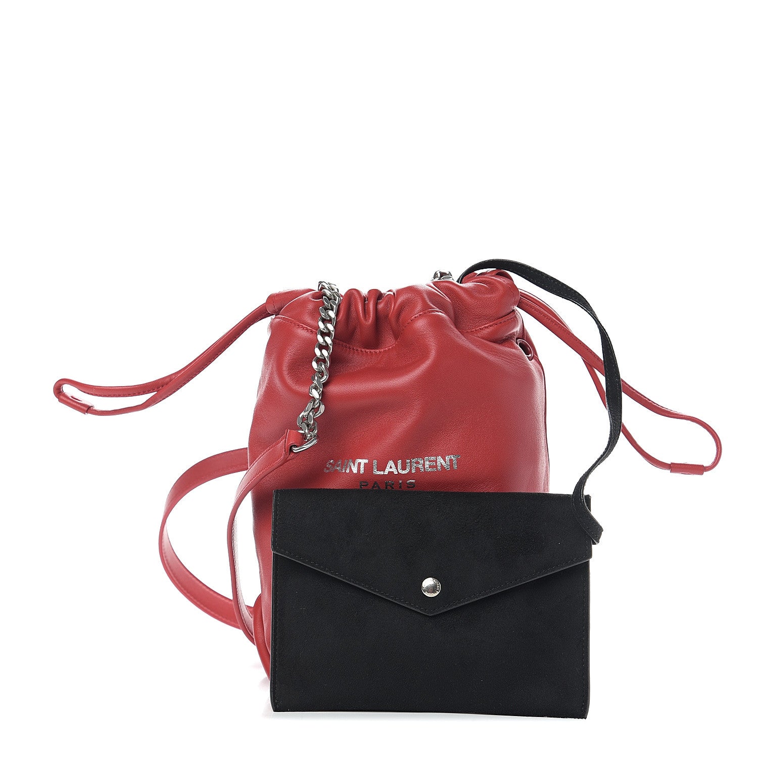 Saint Laurent Lambskin Small Teddy Bucket Bag Red 1 of 7