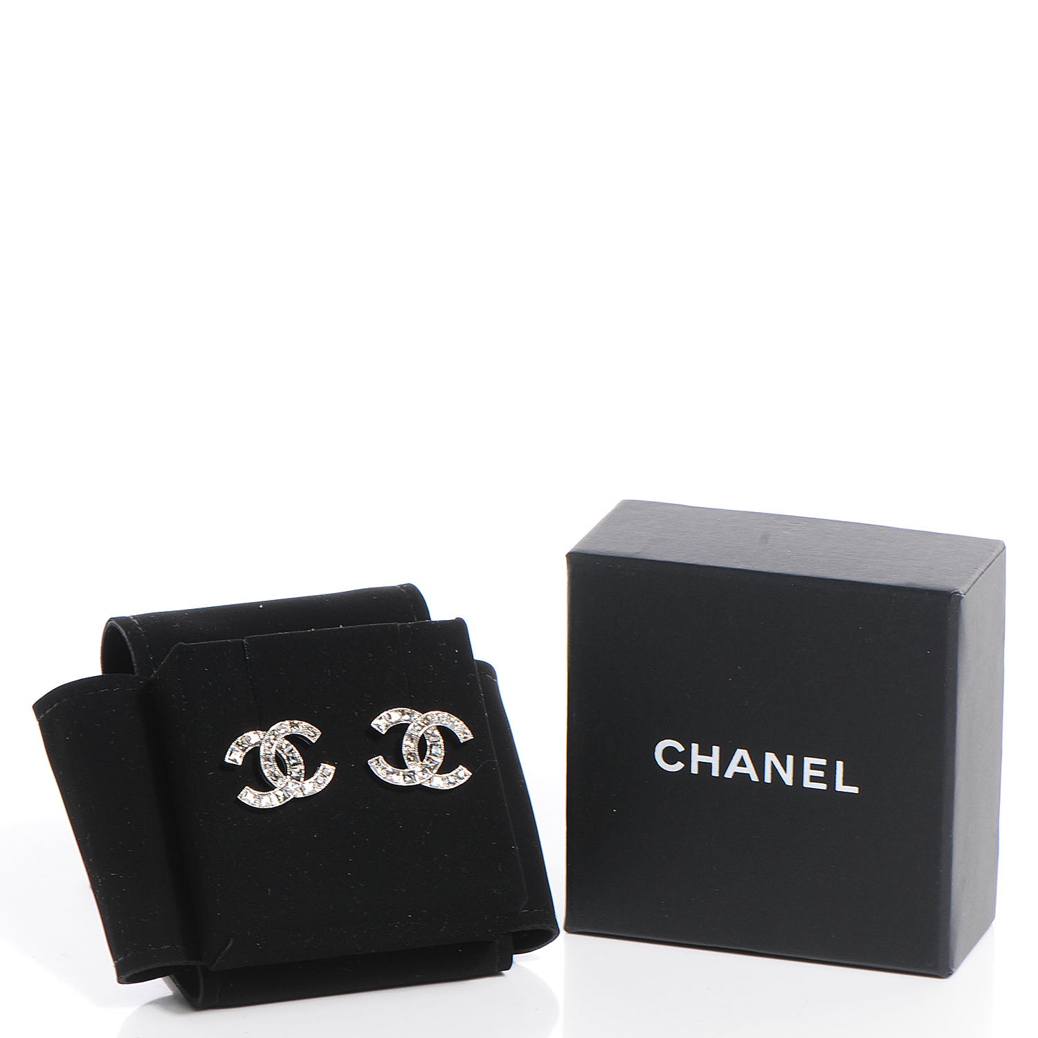 Chanel Crystal Baguette CC Earrings Grey 5 of 5