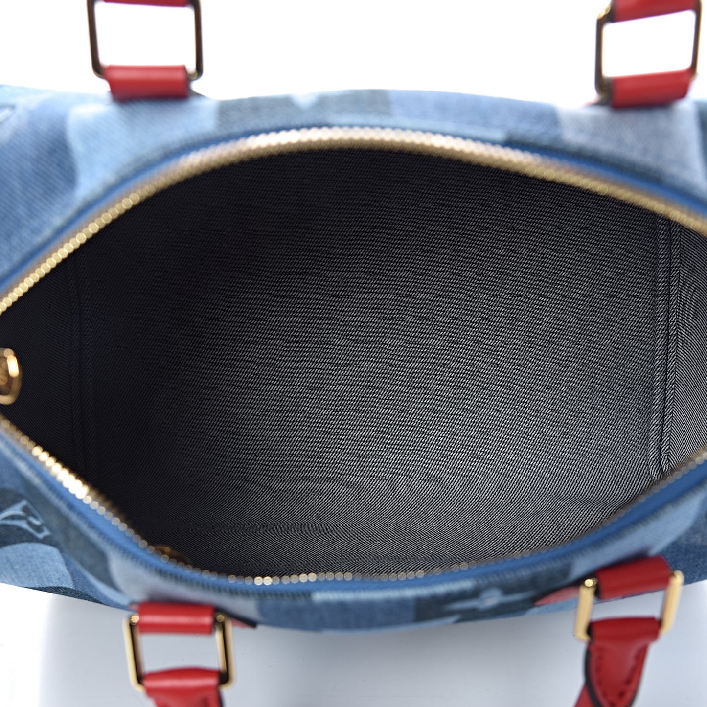 Denim Damier Monogram Patchwork Speedy Bandouliere 30 Blue Rouge