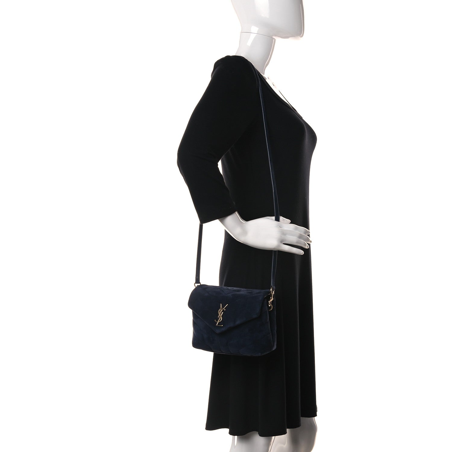 Saint Laurent Suede Y Quilted Monogram Toy Loulou Crossbody Bag Navy 2 of 13
