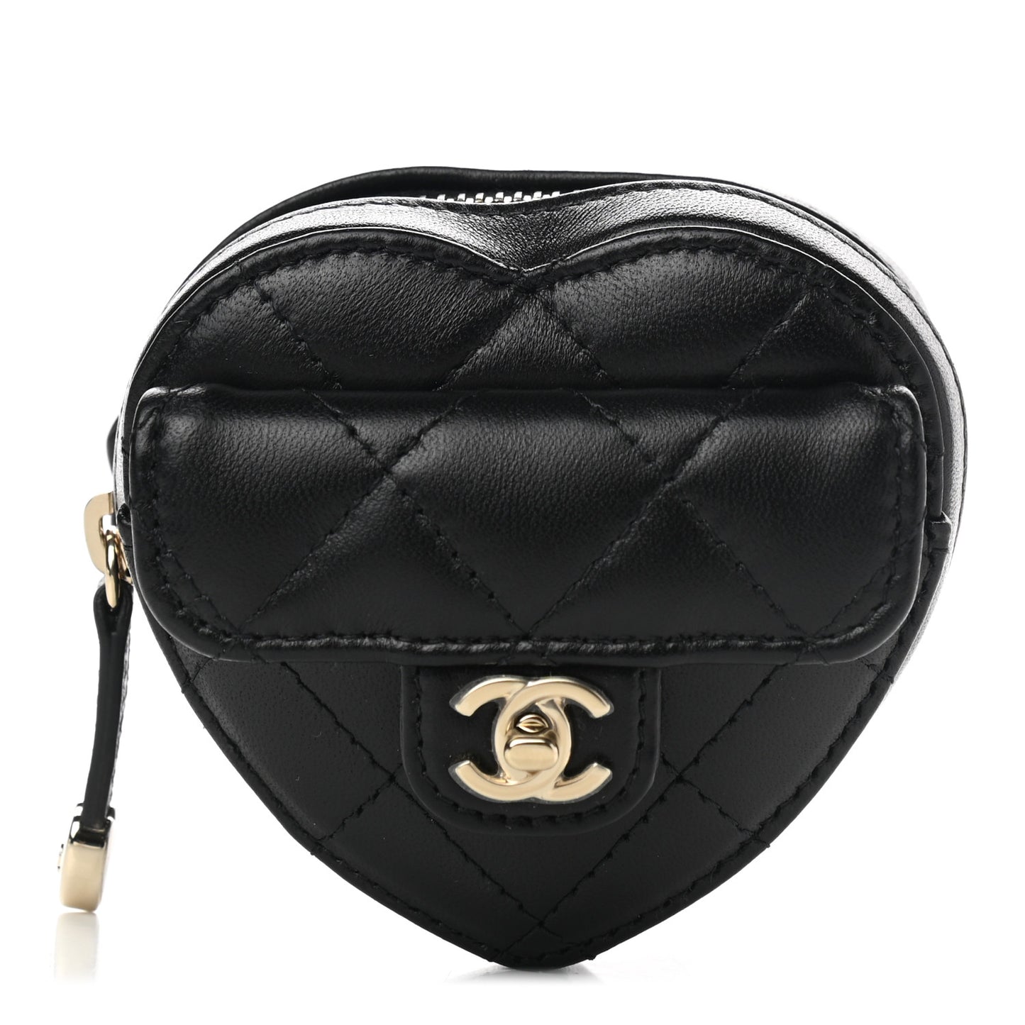 Lambskin Quilted CC In Love Heart Zipped Arm Coin Purse Black