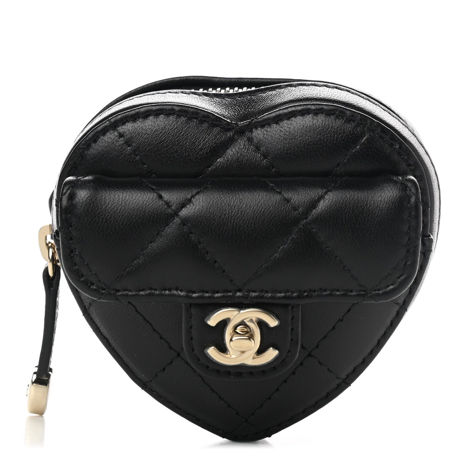 Chanel Lambskin Quilted CC In Love Heart Zipped Arm Coin Purse Black 1 of 8