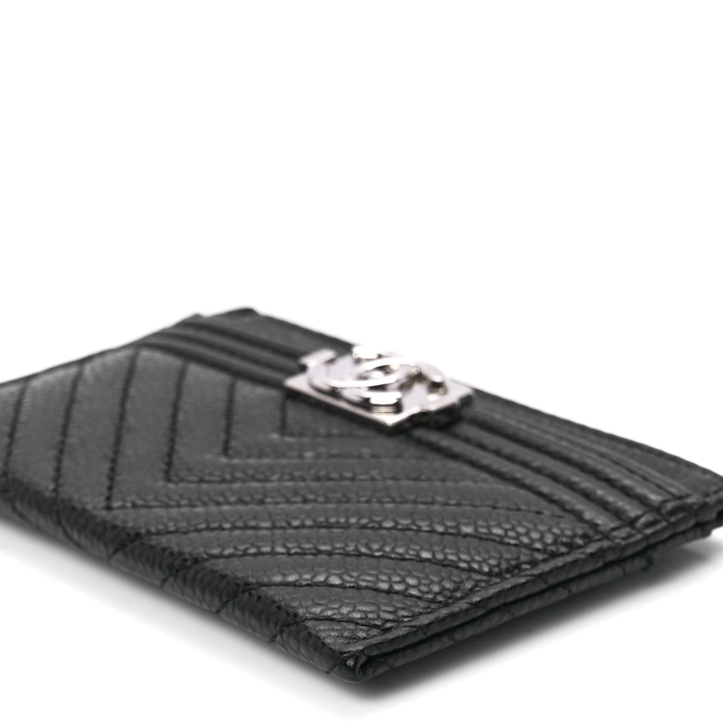 Caviar Chevron Quilted Boy Card Holder Black