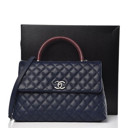 Chanel Caviar Lizard Quilted Medium Coco Handle Flap Navy 9 of 9