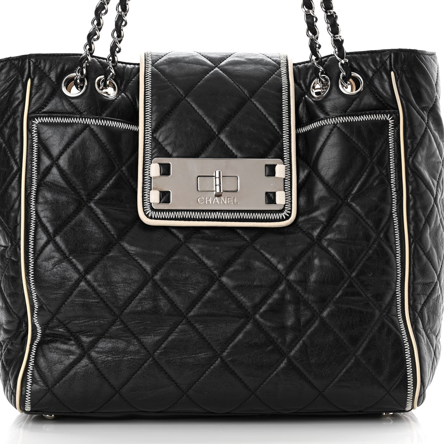 Chanel Glazed Lambskin Quilted Large North South Tote Black 8 of 15