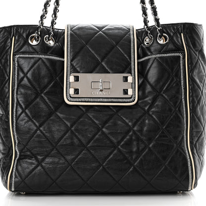 Chanel Glazed Lambskin Quilted Large North South Tote Black 8 of 15