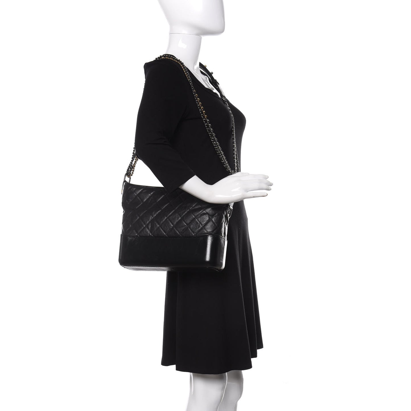 Aged Calfskin Quilted Medium Gabrielle Hobo Black