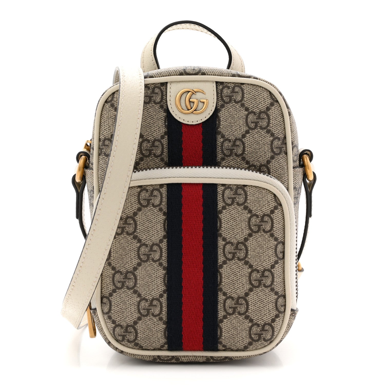 Gucci GG Supreme Monogram Web Mini Ophidia Double Zip Messenger Bag Beige Ebony Mystic White 1 of 12