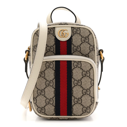 Gucci GG Supreme Monogram Web Mini Ophidia Double Zip Messenger Bag Beige Ebony Mystic White 1 of 12