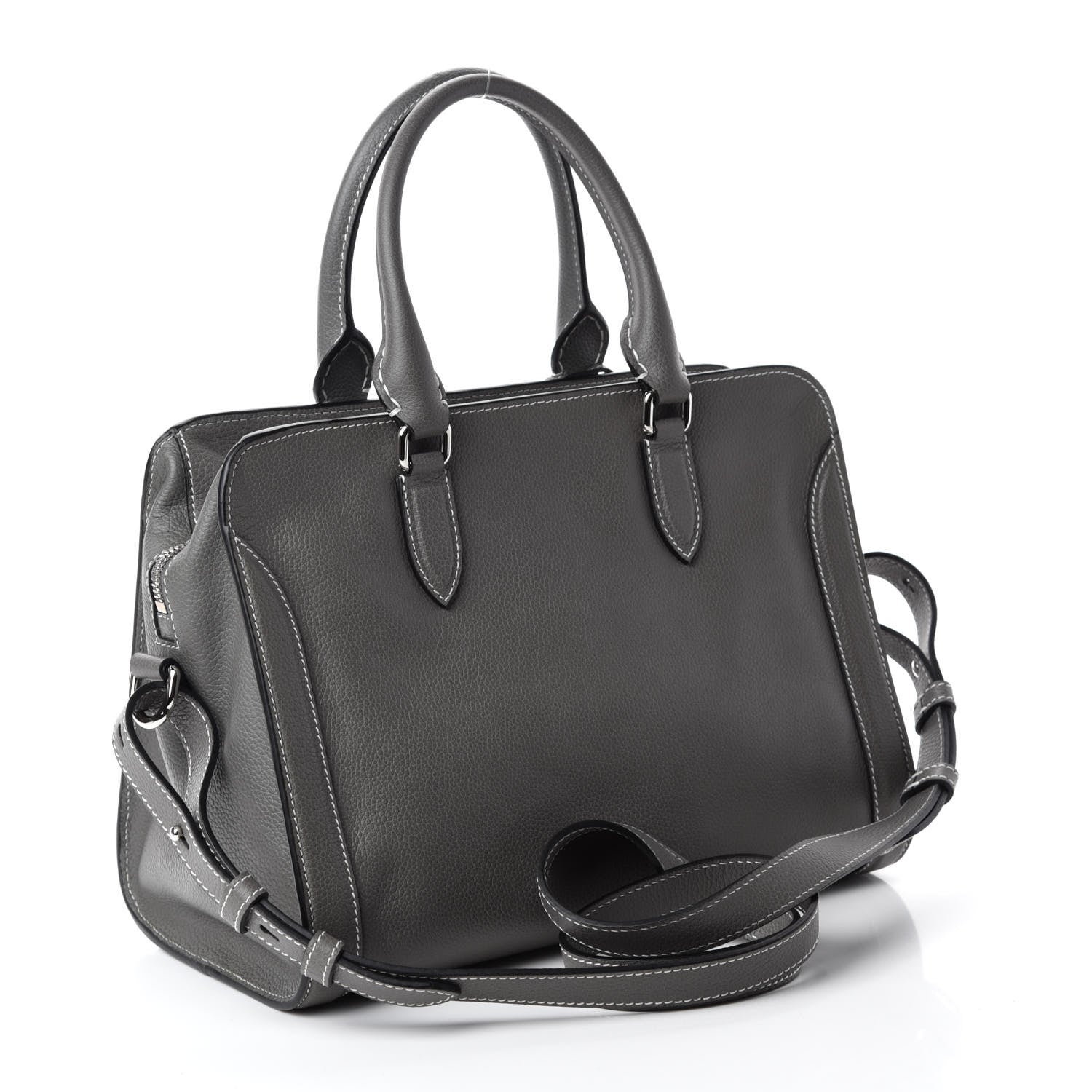 Alexander McQueen Pebbled Calfskin Small Skull Padlock Zip Around Tote Dark Grey 3 of 10