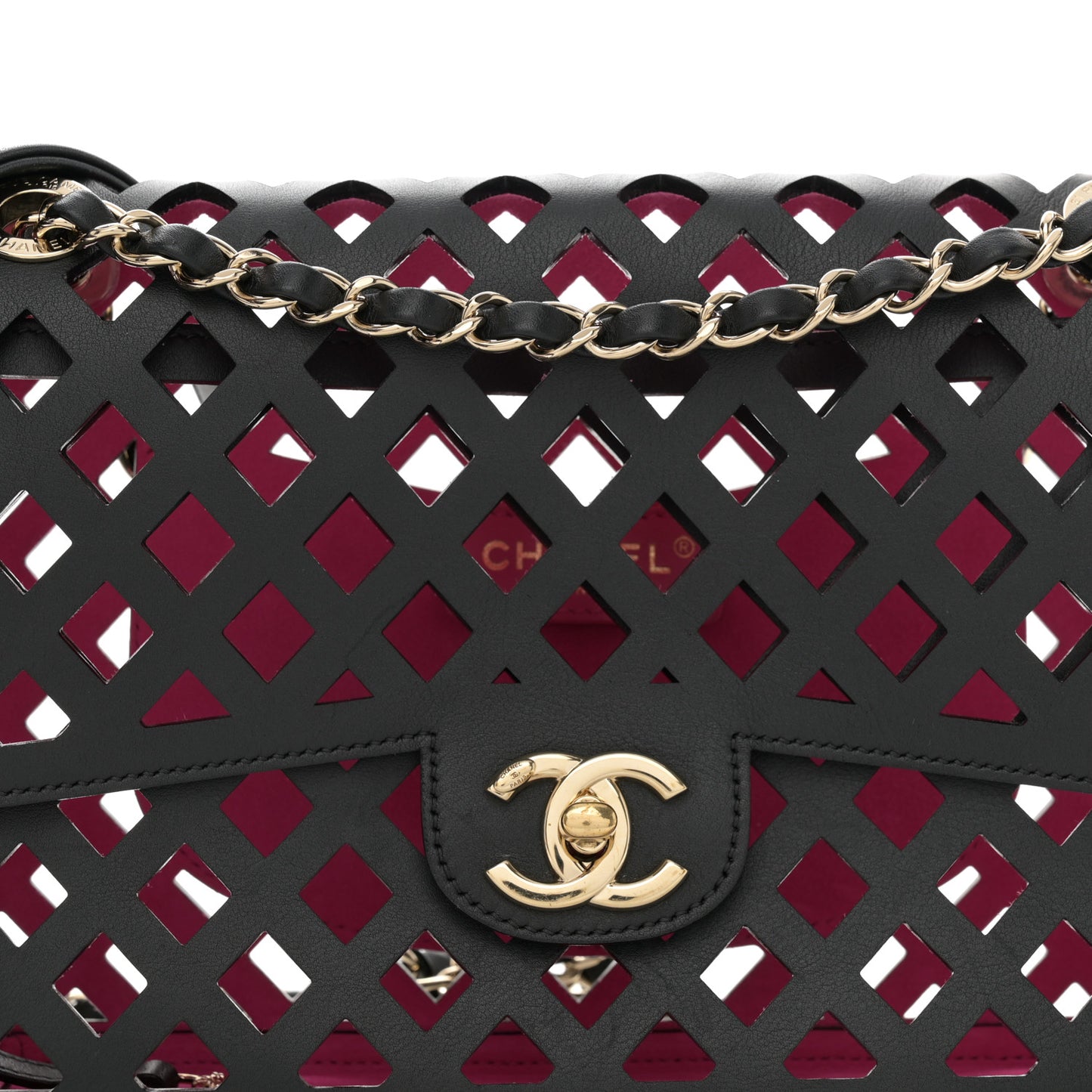 Lambskin Sea Through Flap Black Multicolor