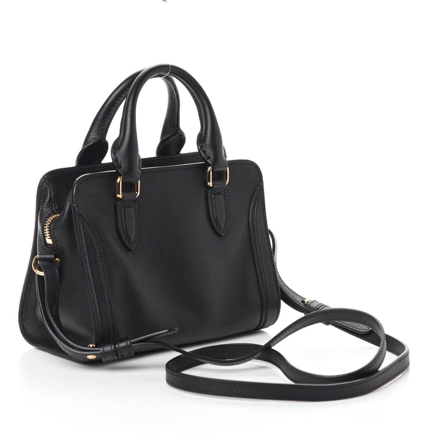 Pebbled Calfskin Mini Skull Padlock Zip Around Tote Black