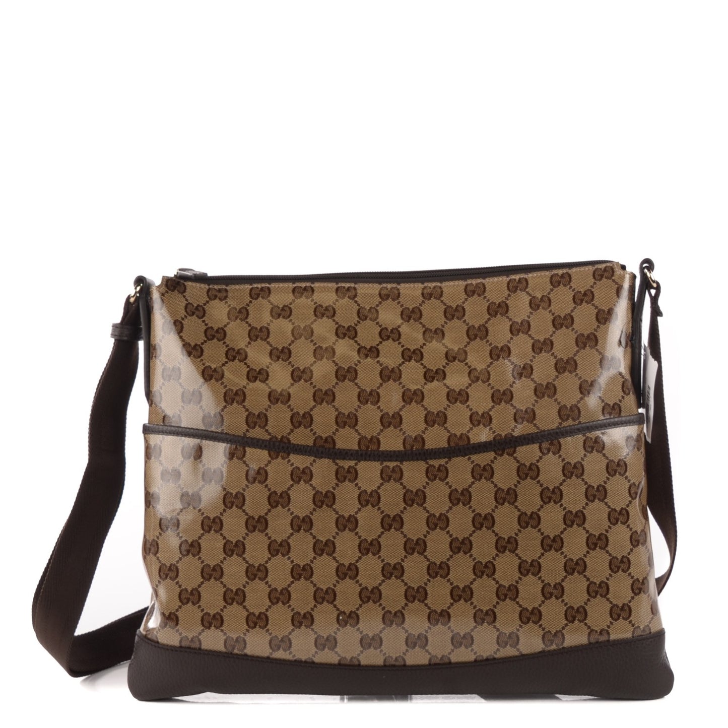Crystal Monogram Medium Flat Messenger Bag Dark Brown