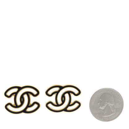 Chanel Metal Enamel CC Earrings Black Gold 2 of 5