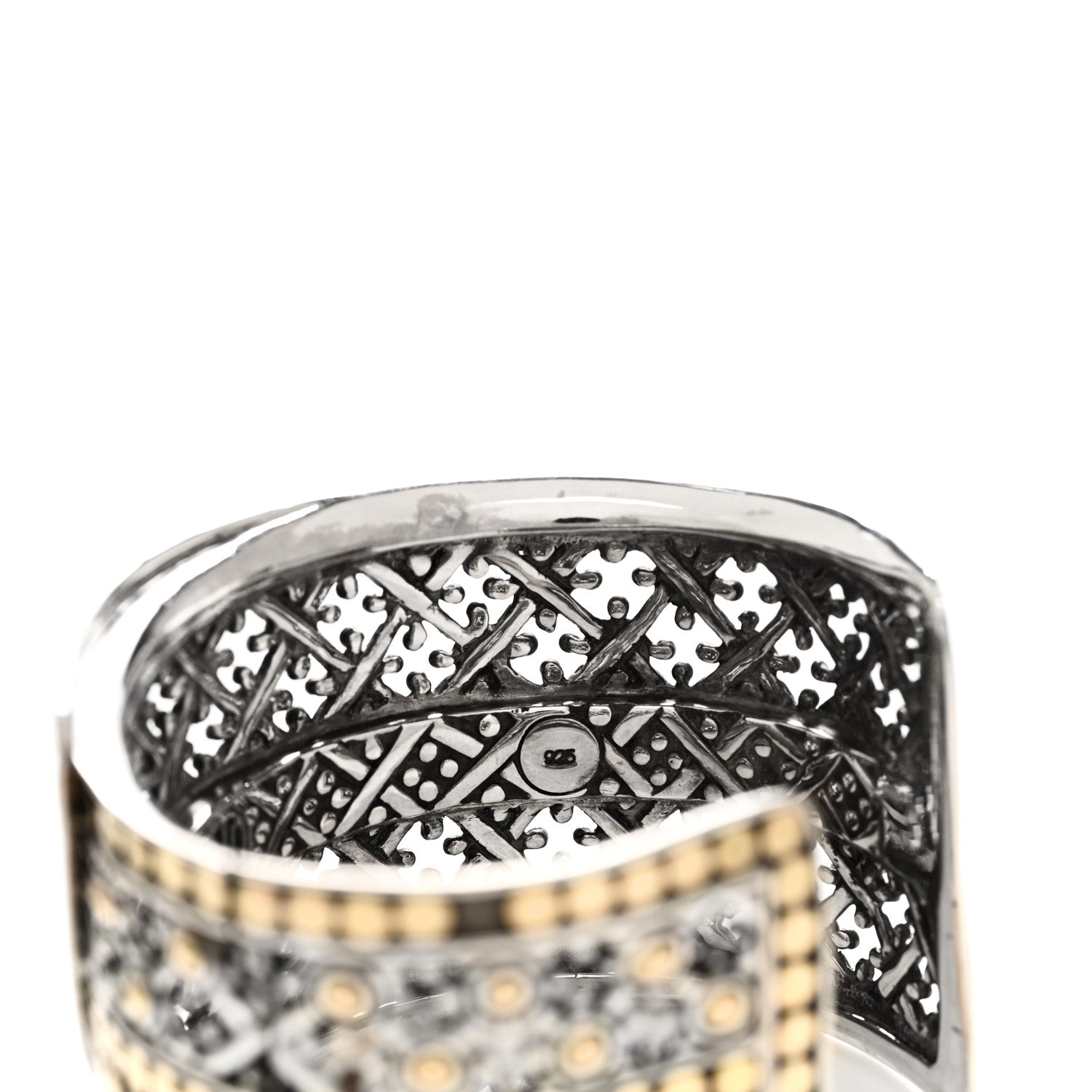 John Hardy Sterling Silver 18K Yellow Gold Wide Jaisalmer Dot Kick Cuff Bracelet 5 of 6