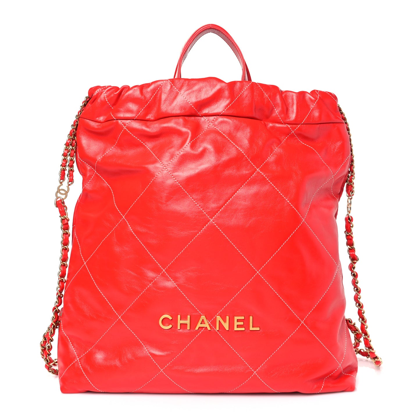 Shiny Calfskin Quilted 22 Backpack Red