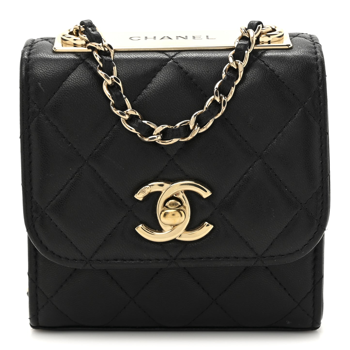 Lambskin Quilted Mini Trendy CC Chain Wallet Black