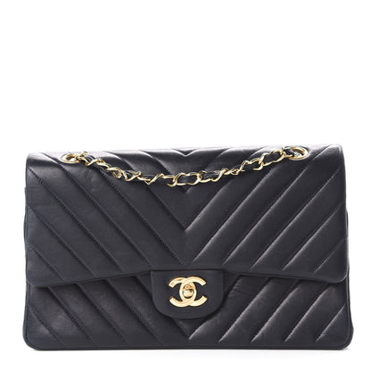 Chanel Lambskin Chevron Quilted Medium Double Flap Navy Blue 1 of 11