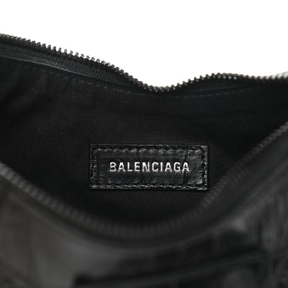 Balenciaga Extra Supple Calfskin Crocodile Embossed Monochrome Le Cagole Shoulder Bag XS Black 6 of 10