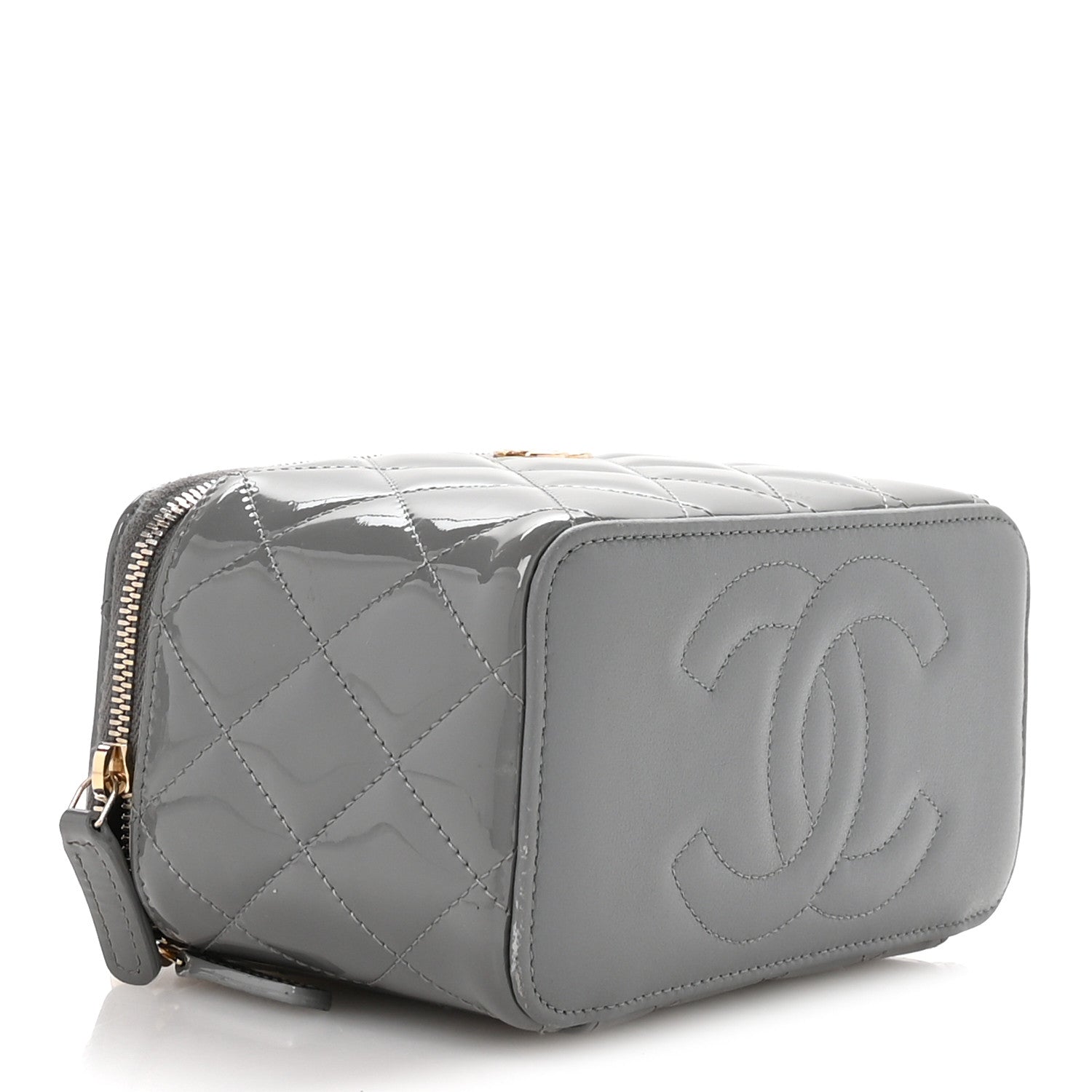 Chanel Patent Quilted Quilted Small Top Handle Vanity Case With Chain Grey 4 of 13