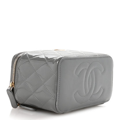 Chanel Patent Quilted Quilted Small Top Handle Vanity Case With Chain Grey 4 of 13