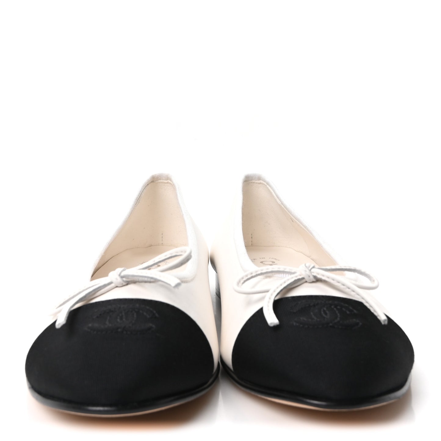 Lambskin Cap Toe CC Ballerina Flats 40.5 White Black