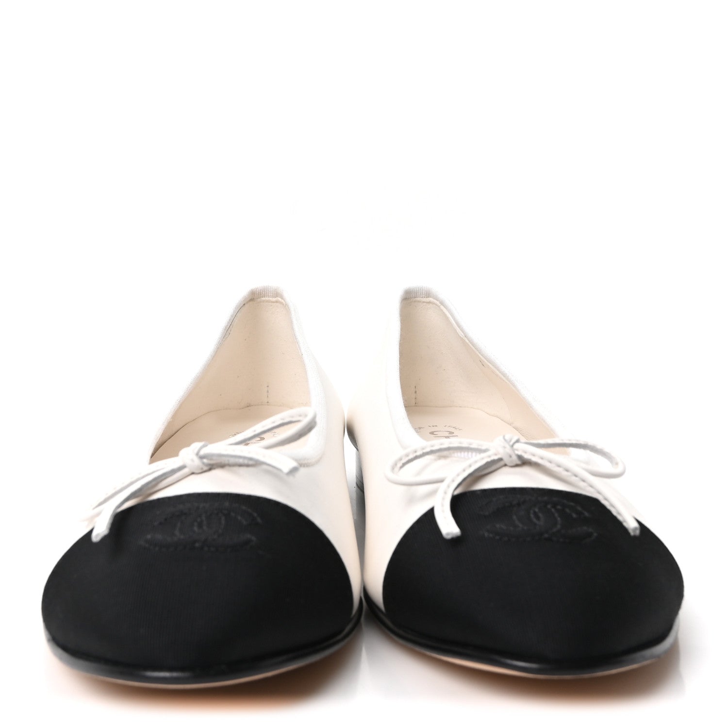 Chanel Lambskin Cap Toe CC Ballerina Flats 40.5 White Black 3 of 10