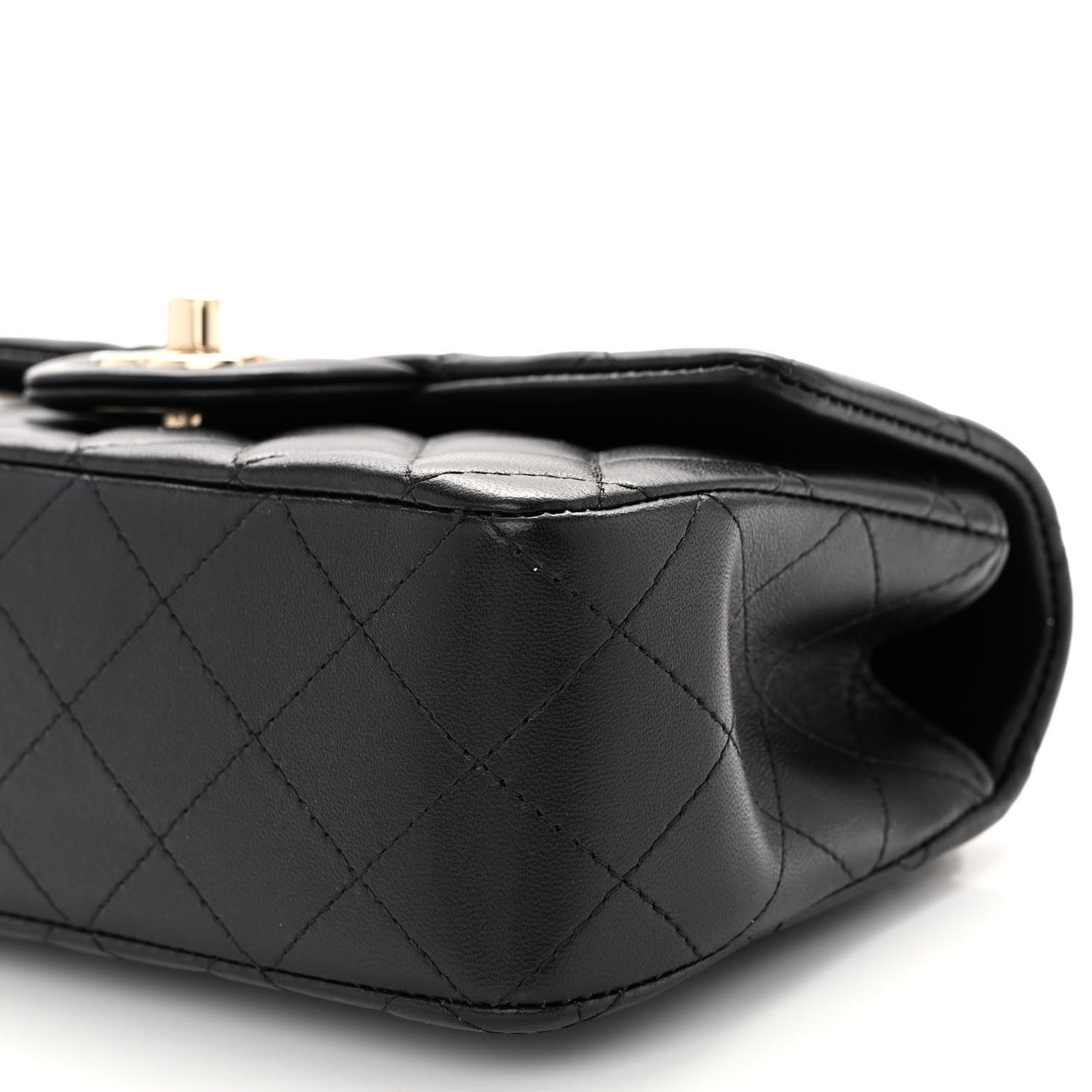 Lambskin Pearl Crystal Quilted Mini CC Lion Charm Top Handle Rectangular Flap Black