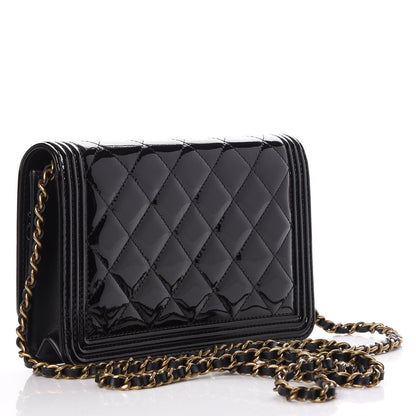 Chanel Patent Calfskin Quilted Boy Wallet On Chain WOC Black 3 of 9