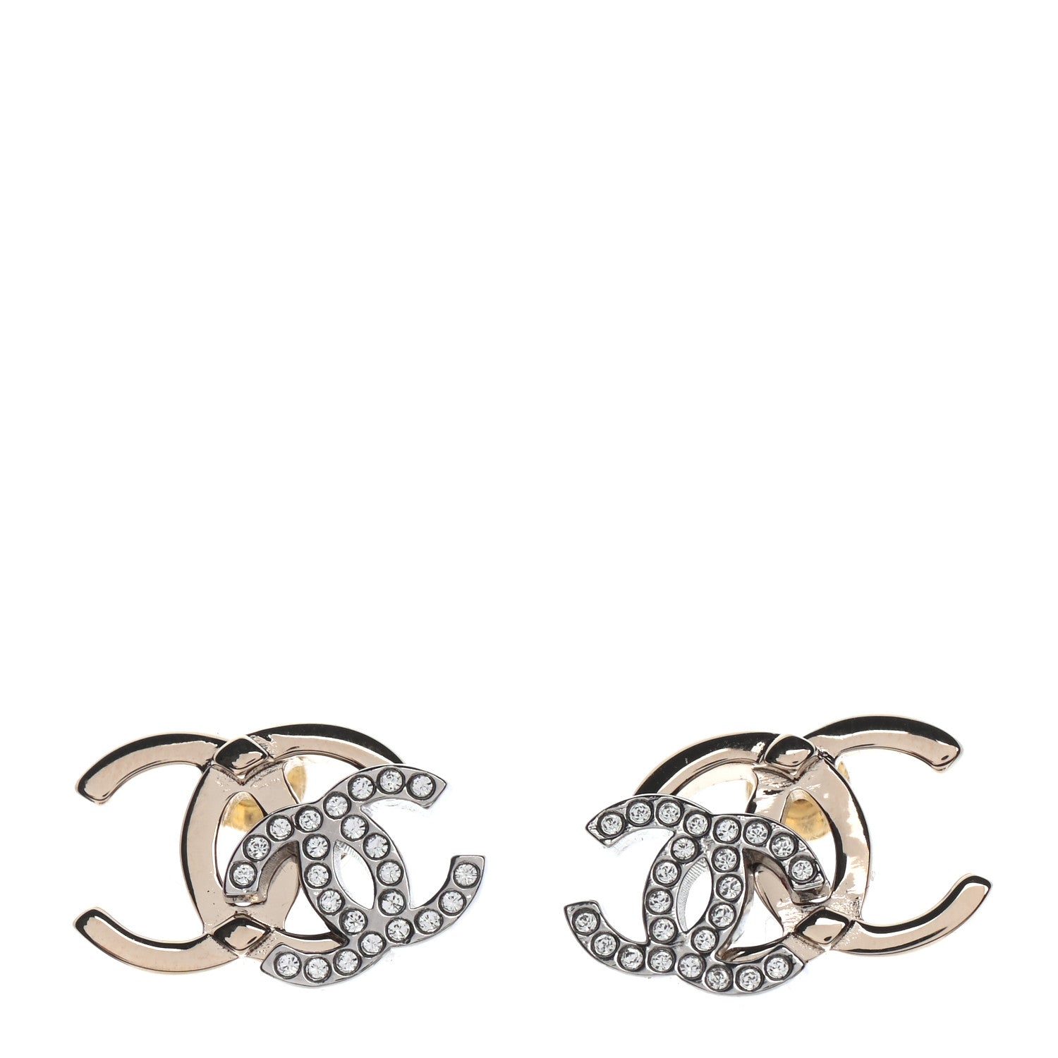 Chanel Crystal Double CC Earrings Gold Silver 1 of 4