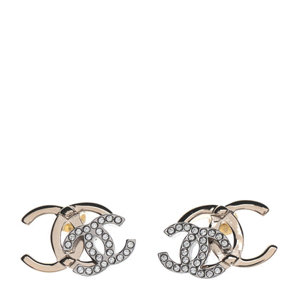 Chanel Crystal Double CC Earrings Gold Silver 1 of 4