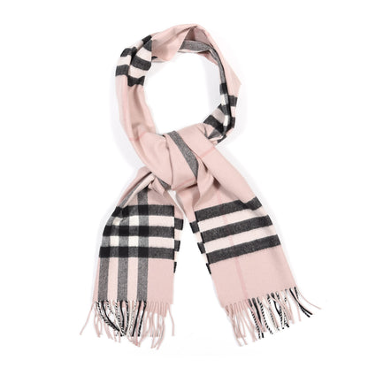 Burberry Cashmere Giant Heritage Check Fringe Scarf Ash Rose 1 of 6