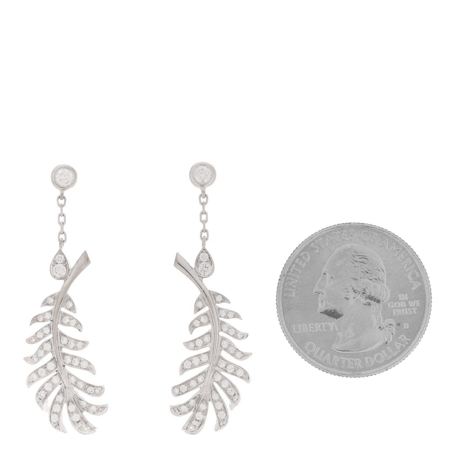 Chanel 18K White Gold Diamond Plume De Chanel Drop Earrings 7 of 10