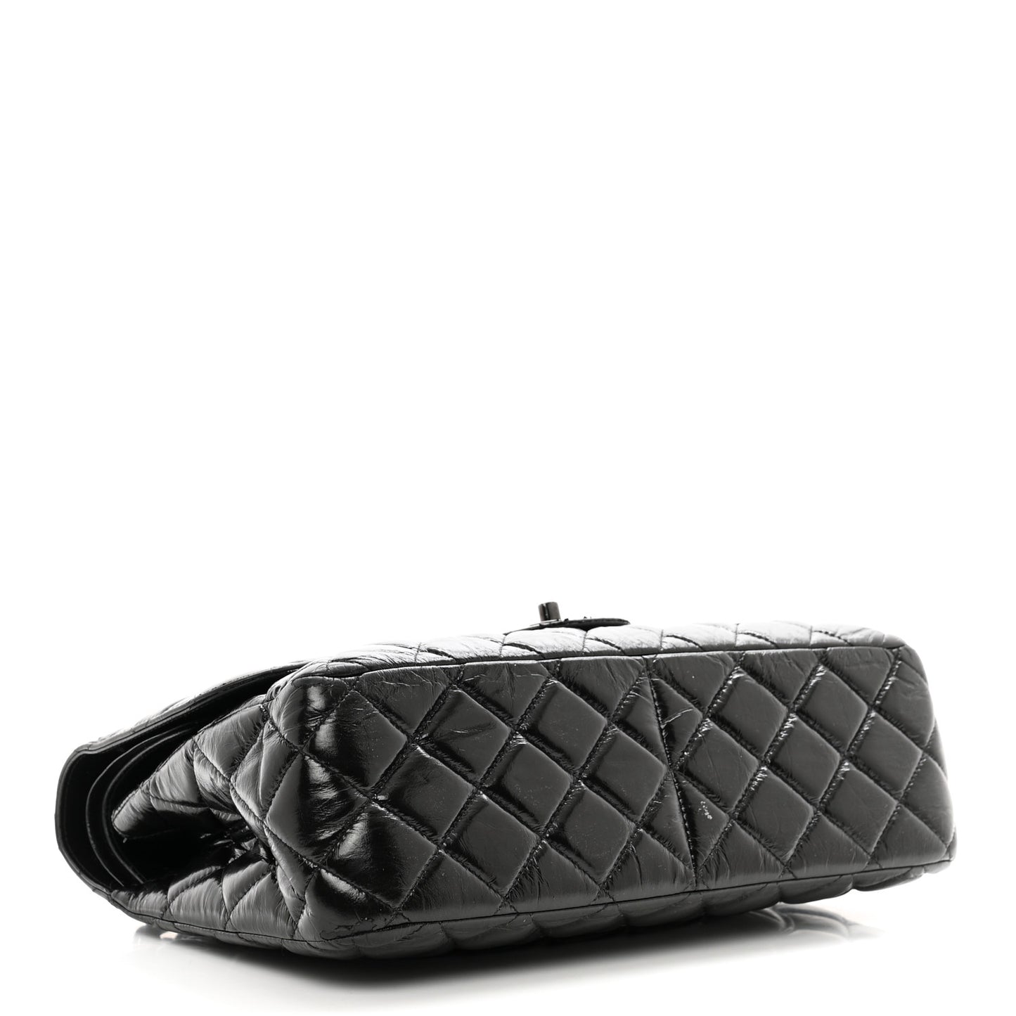 Shiny Distressed Calfskin Quilted Jumbo Double Flap So Black