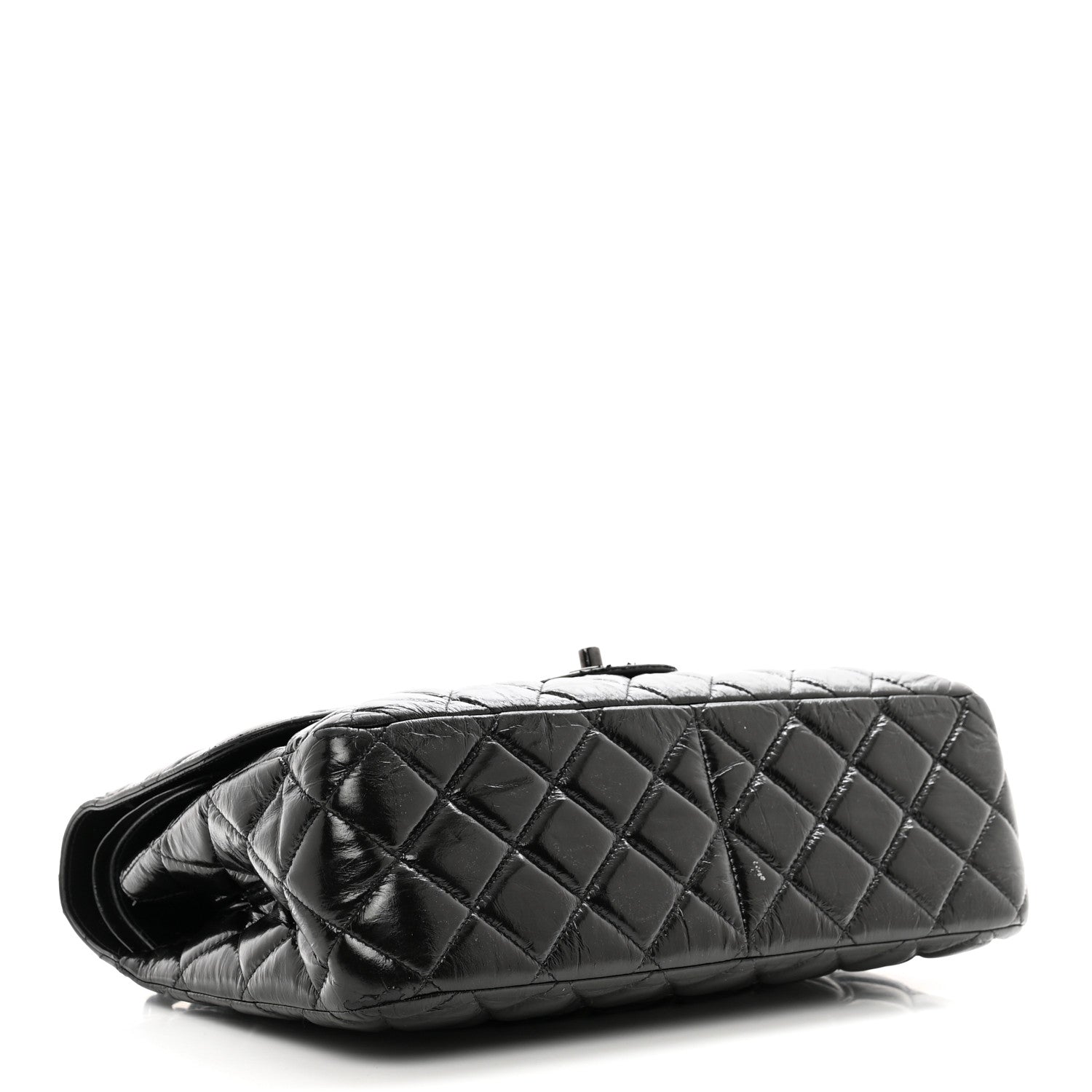 Chanel Shiny Distressed Calfskin Quilted Jumbo Double Flap So Black 4 of 12