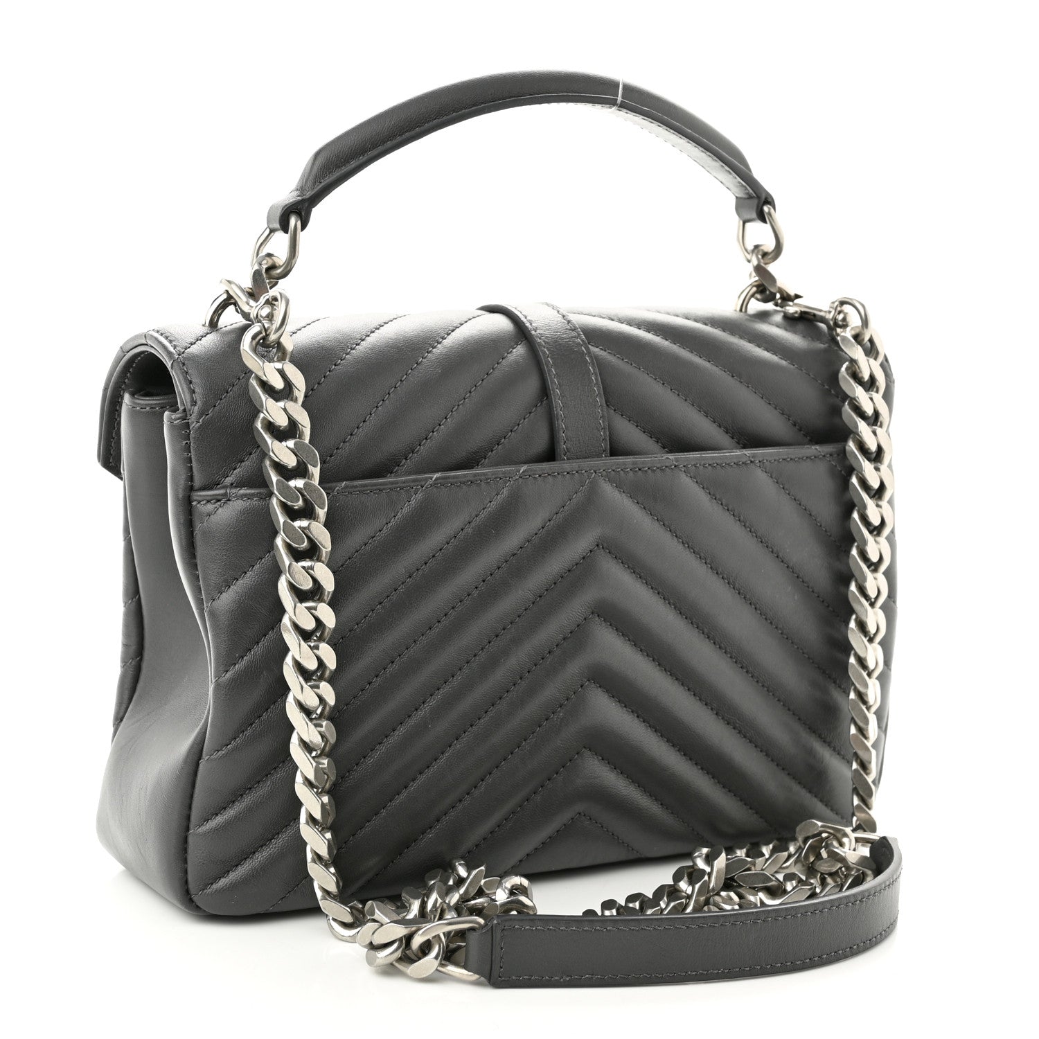 Saint Laurent Sheepskin Matelasse Chevron Monogram Medium College Bag Light Coal 3 of 13