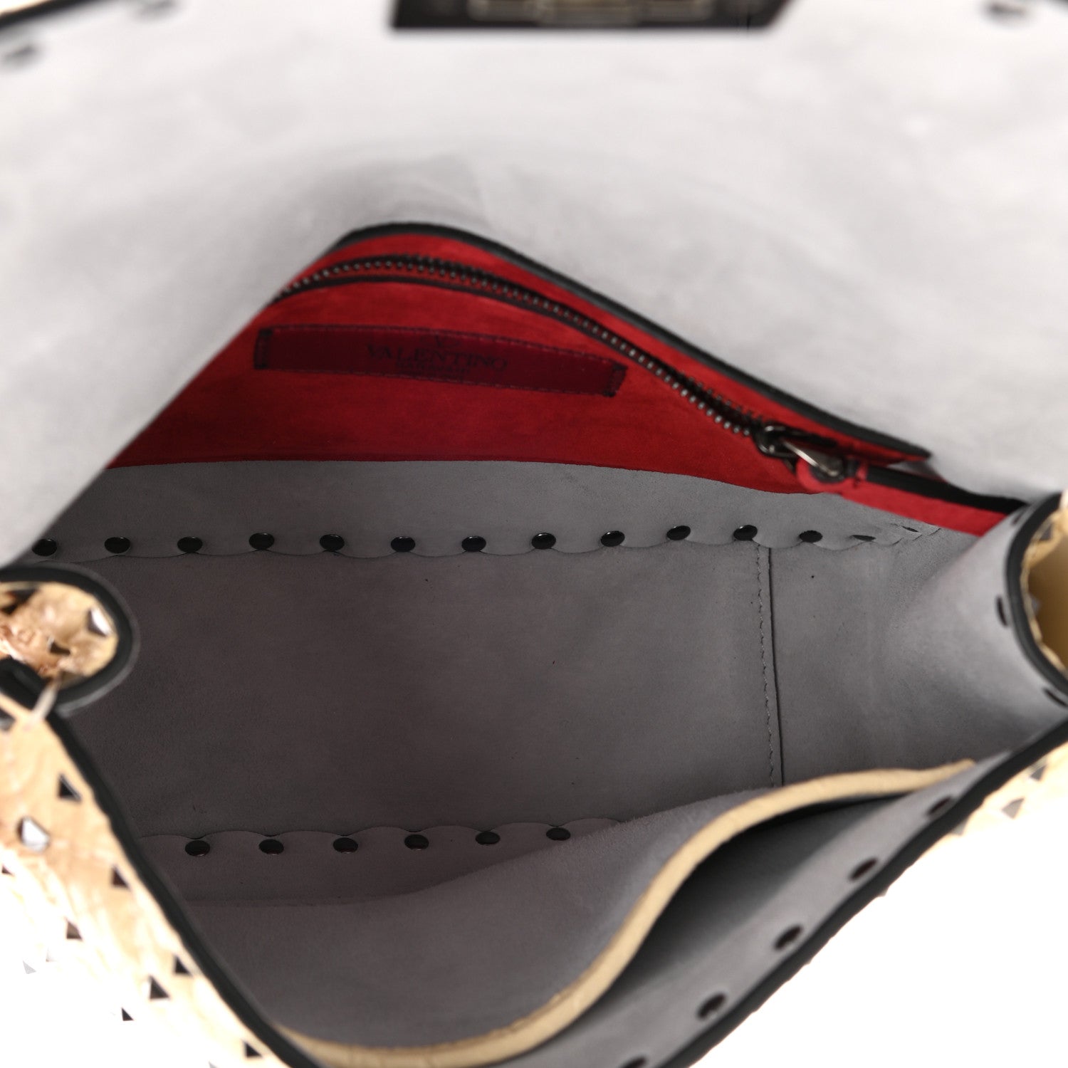 Valentino Garavani Craquele Nappa Medium Rockstud Spike Shoulder Bag Light Ivory 5 of 9