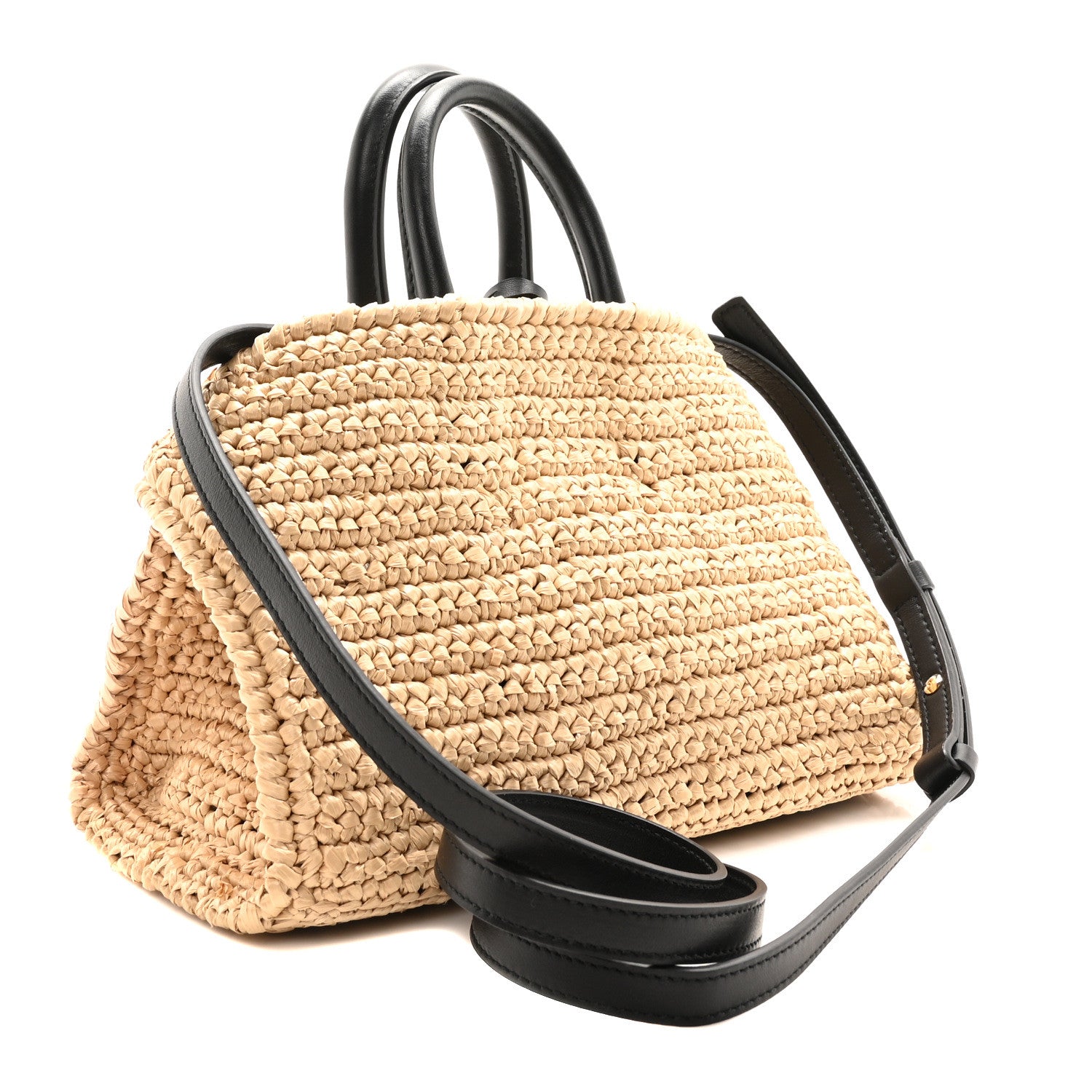 Salvatore Ferragamo Raffia Effect Calfskin XS Hug Bag Natural Black 3 of 9