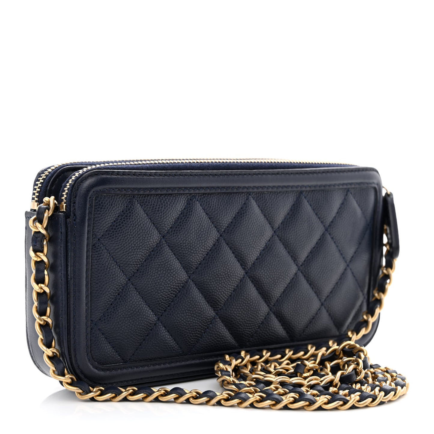 Caviar Quilted CC Filigree Clutch With Chain Navy