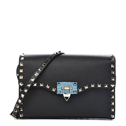 Valentino Garavani Pebbled Calfskin Medium Rockstud Flip Lock Crossbody Bag Black 1 of 10