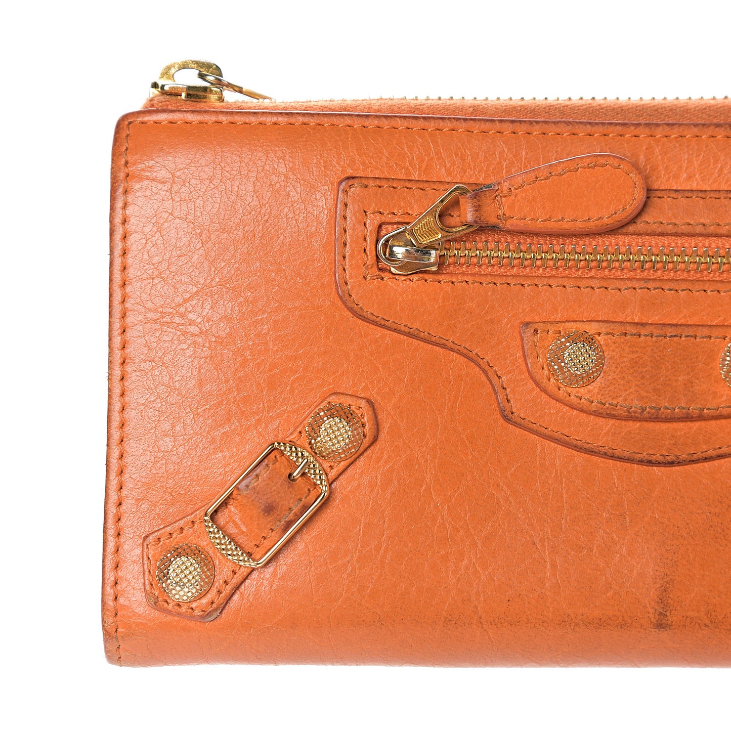 Agneau Classic Hardware Continental Zip Around Wallet Tangerine
