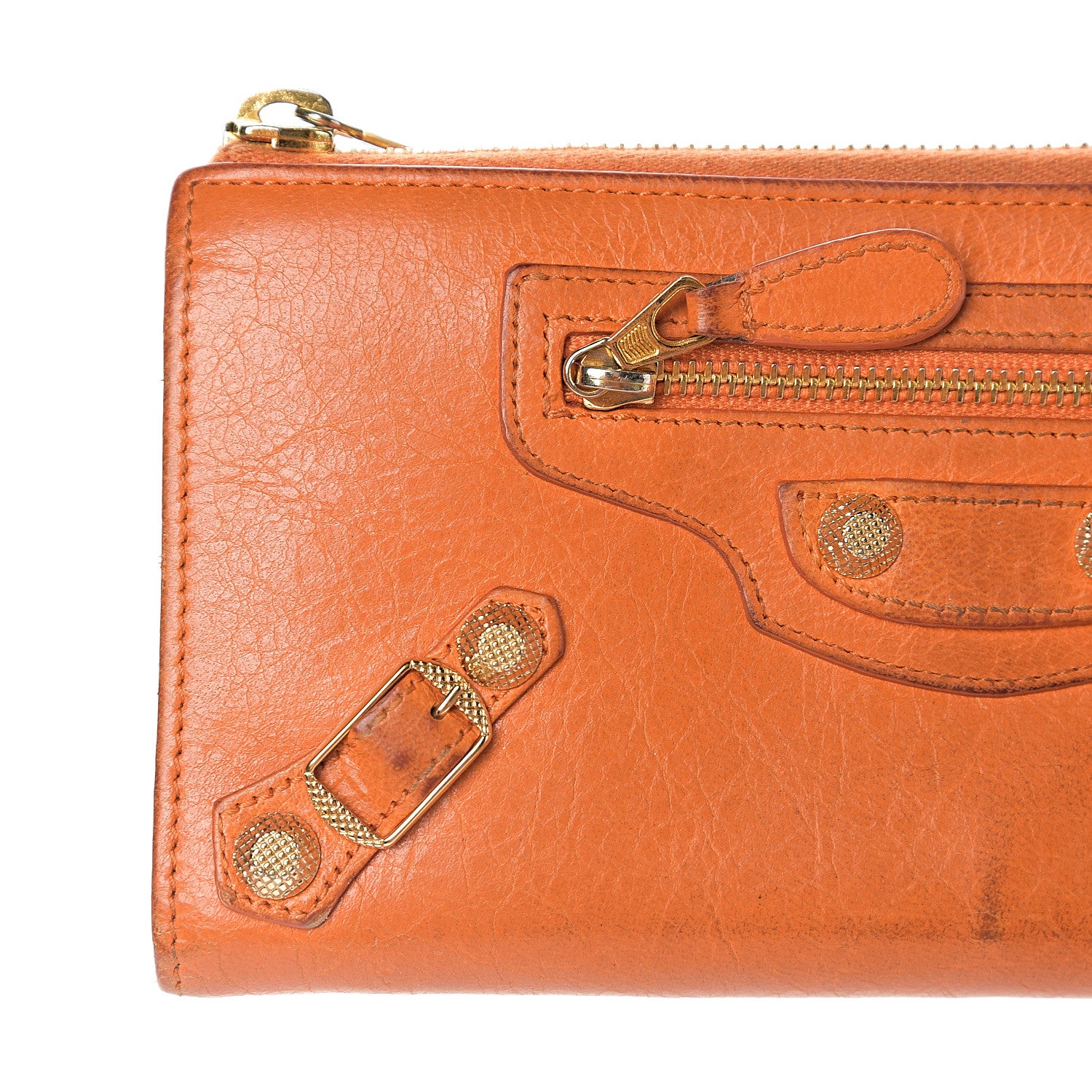 Balenciaga Agneau Classic Hardware Continental Zip Around Wallet Tangerine 9 of 15