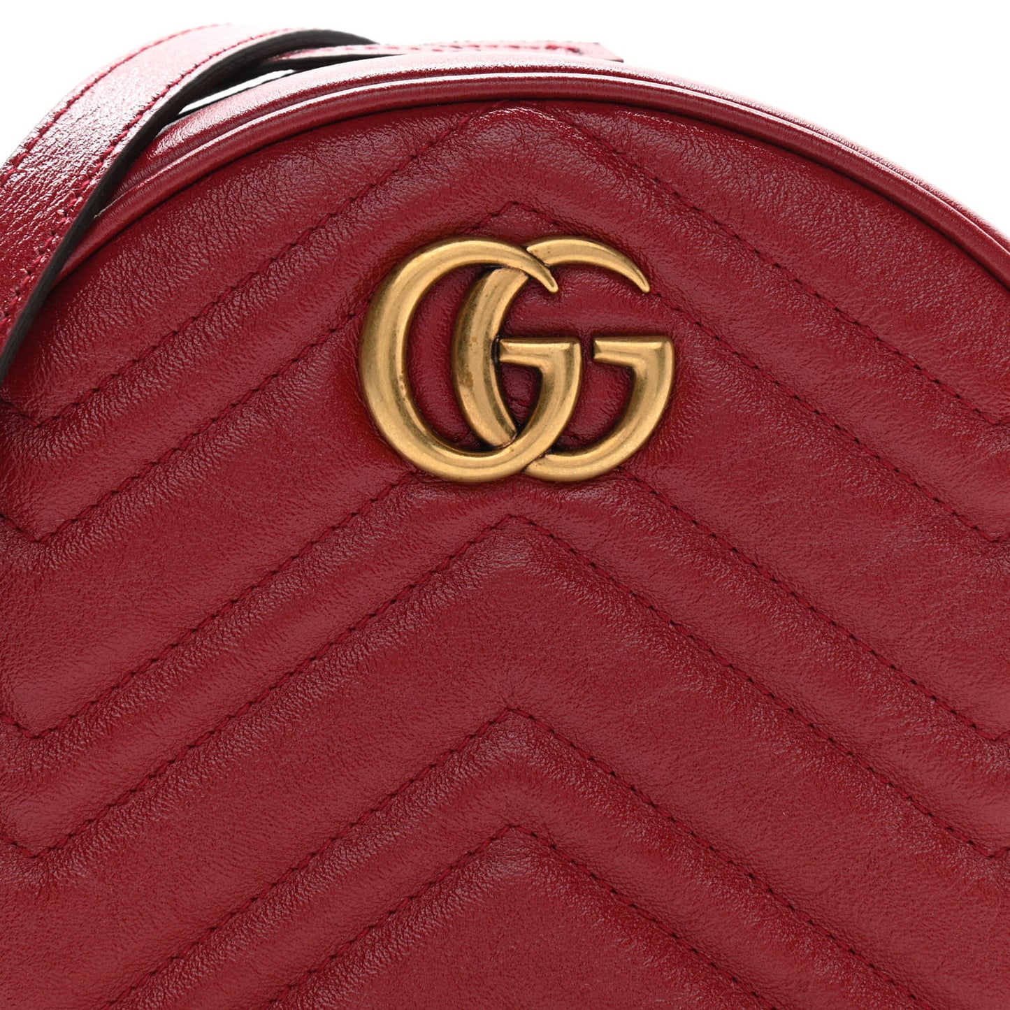 Glazed Calfskin Matelasse Heart Mini GG Marmont Round Shoulder Bag Romantic Cerise