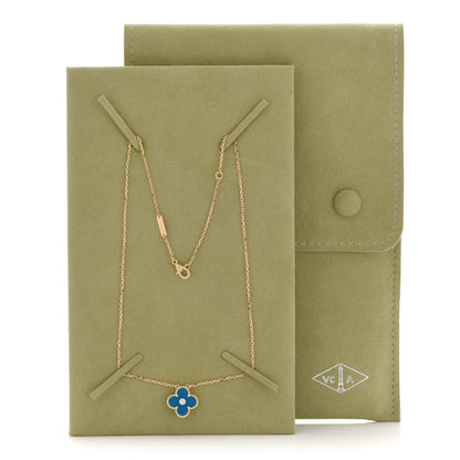 Van Cleef & Arpels 18K Yellow Gold Diamond Celestial Blue Sevres Porcelain Vintage Alhambra Pendant Necklace 6 of 6