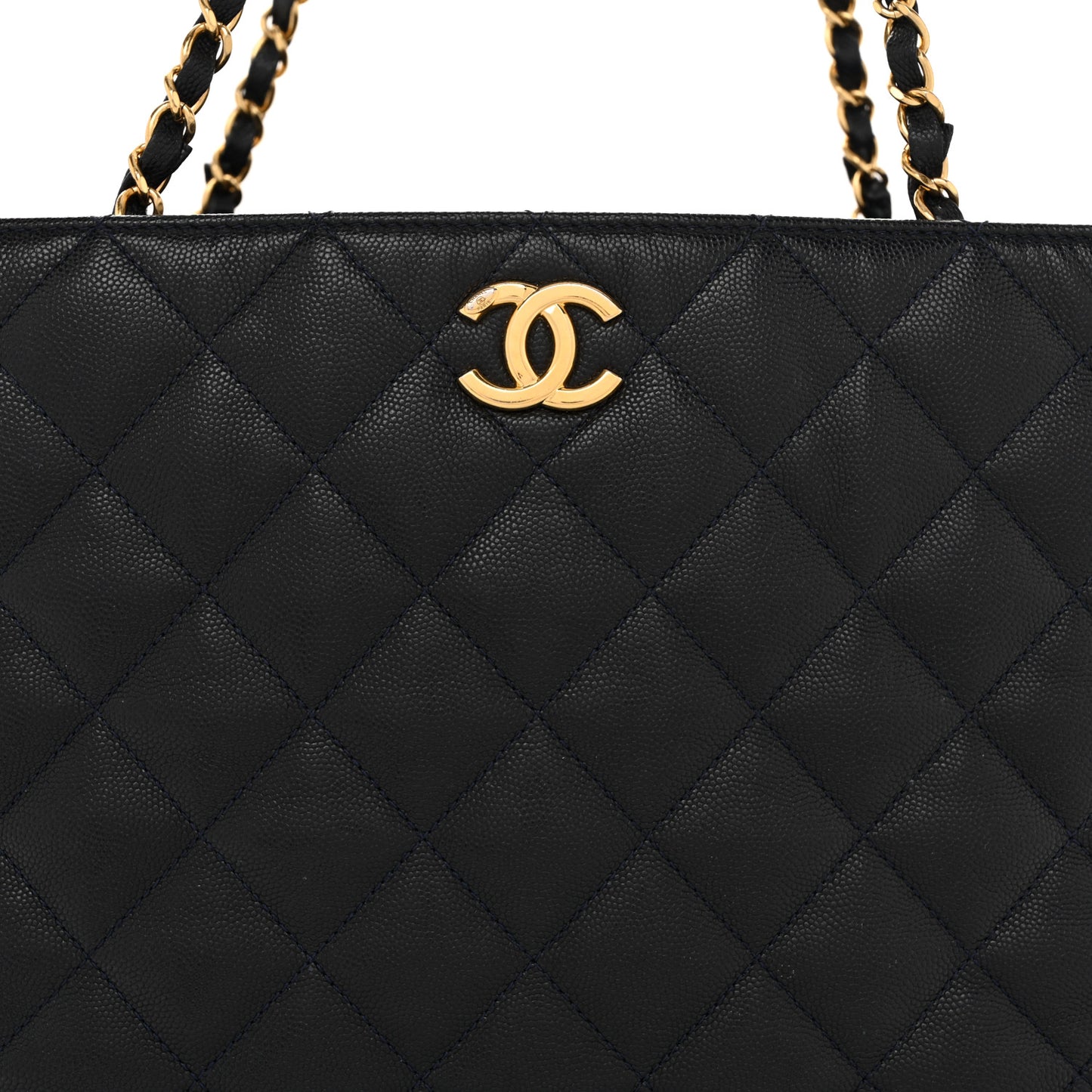 Caviar Quilted Small Shopping Tote Navy