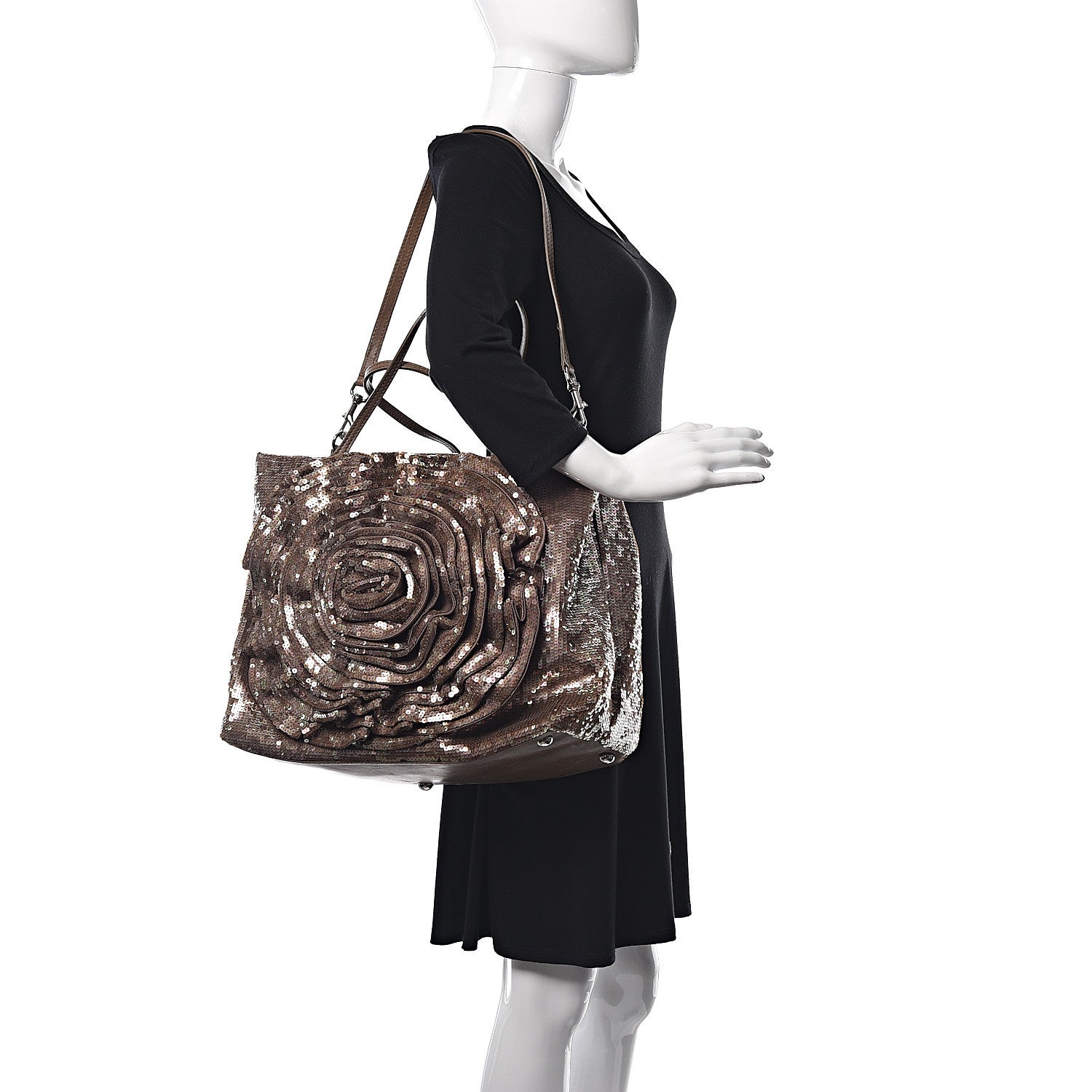 Valentino Garavani Sequin Petale Tote Tan 2 of 13