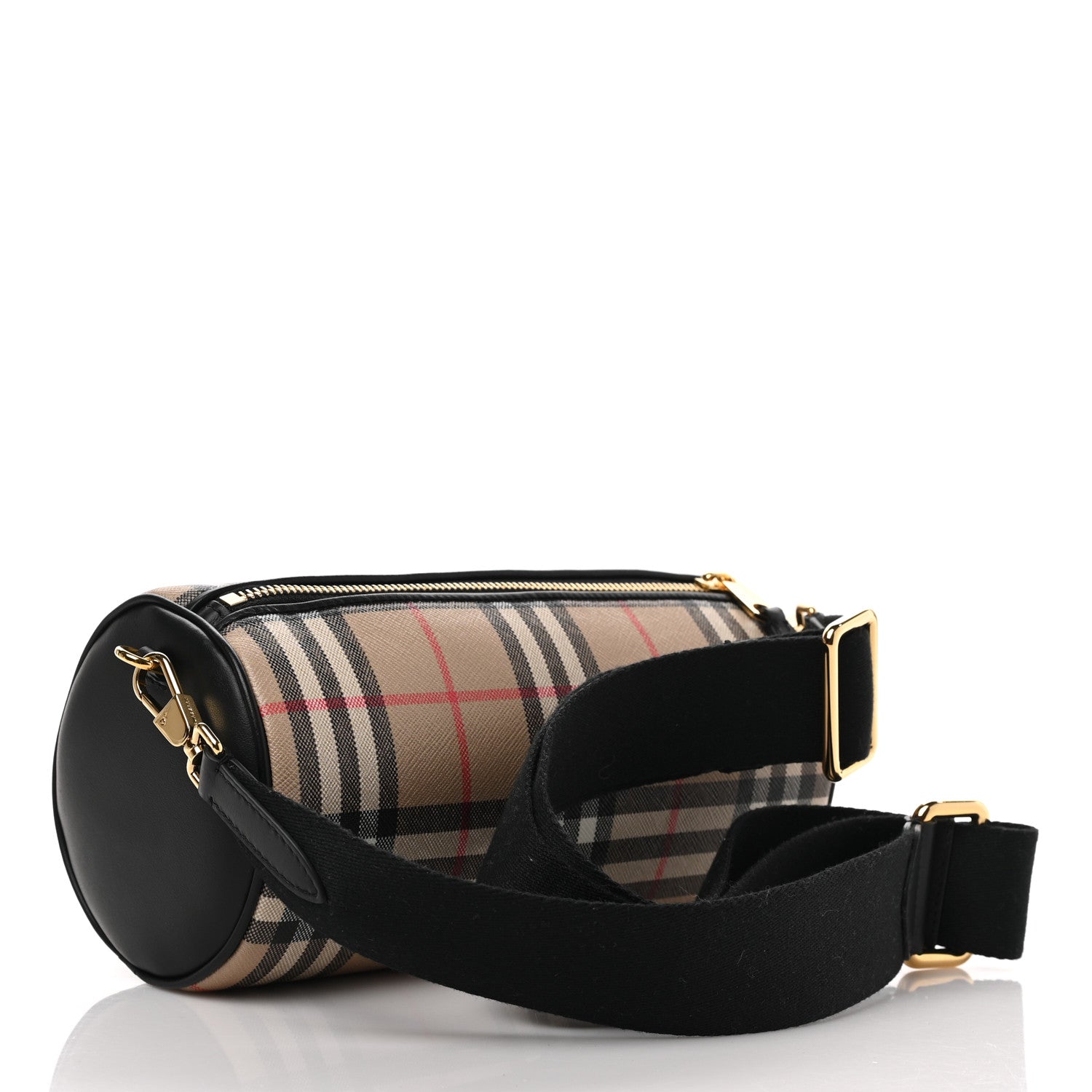 Burberry Vintage Check Calfskin Barrel Bag Beige Black 3 of 8