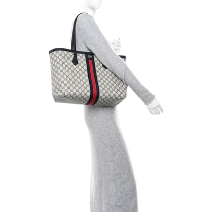 Gucci GG Supreme Monogram Textured Calfskin Web Medium Ophidia Shopping Tote Beige Blue 2 of 10